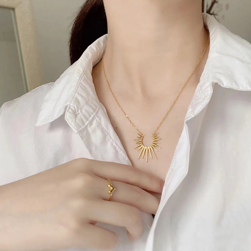 European and American INS Minimalist Style Sun Collarbone Chain High-End Niche Design Unisex Titanium Steel Pendant Necklace