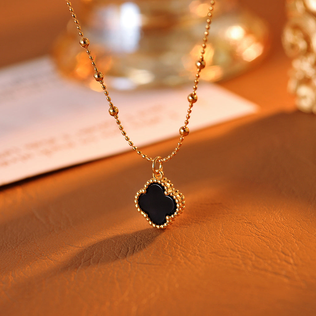 Small Four-Leaf Clover Necklace New Chinese Style Dark Four-Leaf Clover Light Luxury High-End Necklace Niche Design