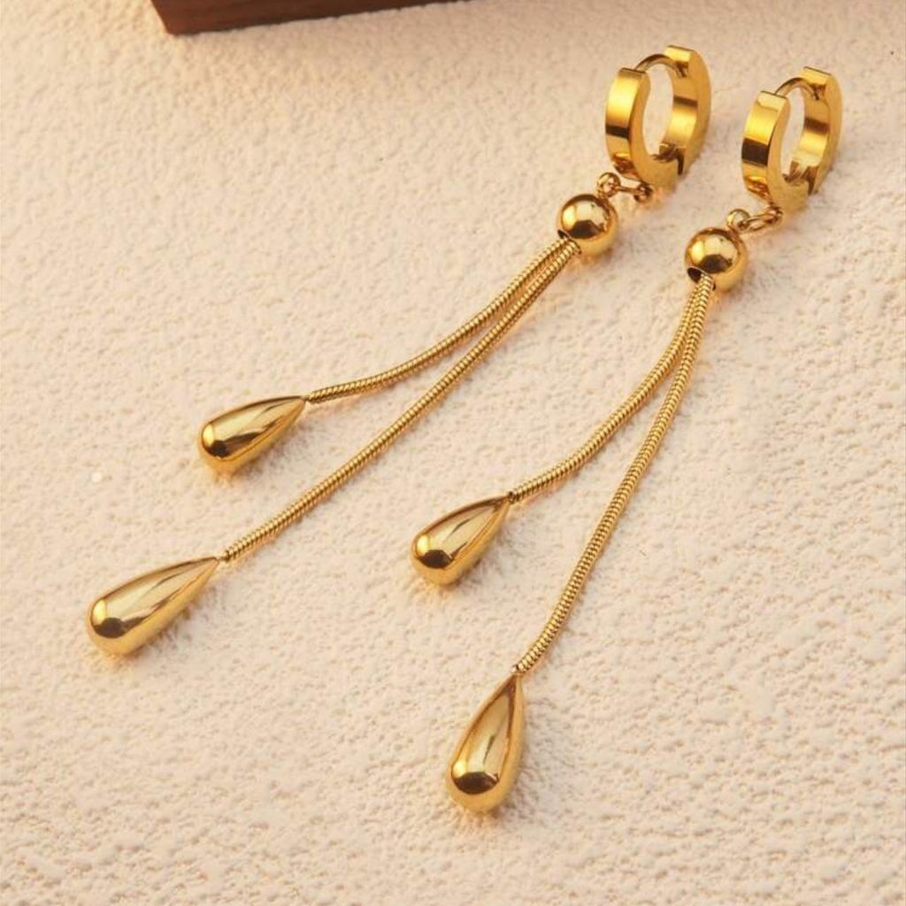 Korean Version New Water Drop Pull-out Earrings Pendant Set Tassel Adjustable Titanium Steel Non-fading Snake Bone Chain Women's Accessories