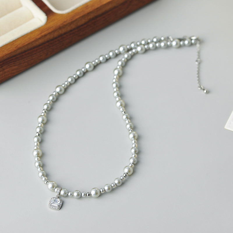 24 New Hot-Selling Bubble Sugar Cube Pearl Necklace Light Luxury Elegant Sweet Silver White Large and Small Pearl Necklace Collarbone Chain