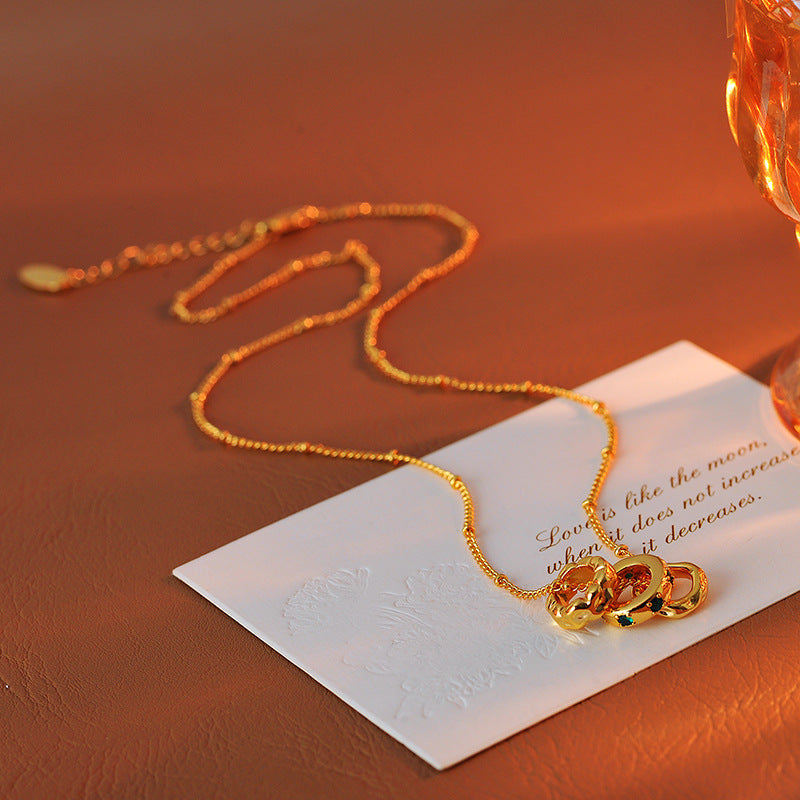 New Chinese Style Retro Multi-Circle Emerald Zircon Collarbone Chain Simple High-End Fashion Necklace