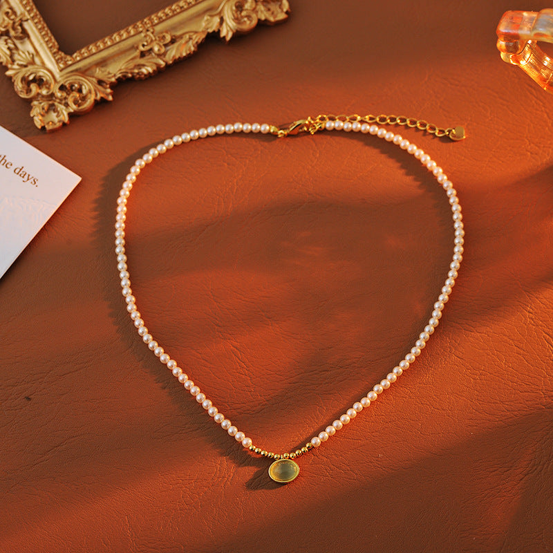 Korean Version Xiaomi Pearl Necklace New Cat's Eye Stone Pendant Light Luxury Niche Autumn Winter Accessory One Piece