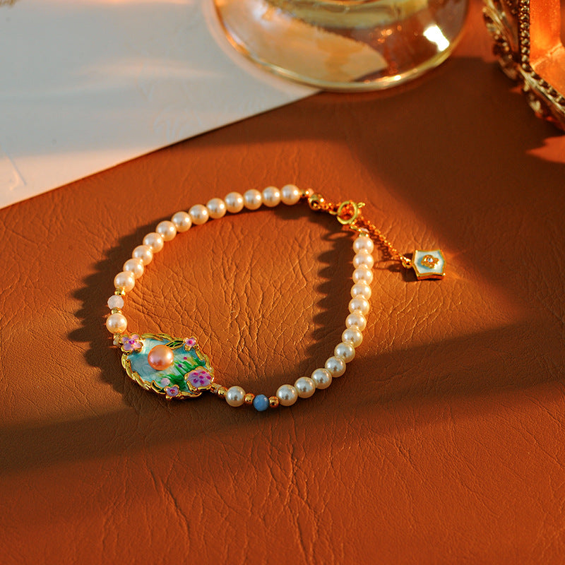 New Chinese Style Colorful Retro Oil Painting Style Natural Freshwater Pearl Earrings S925 Silver Needle Niche Fashion High-end Earrings