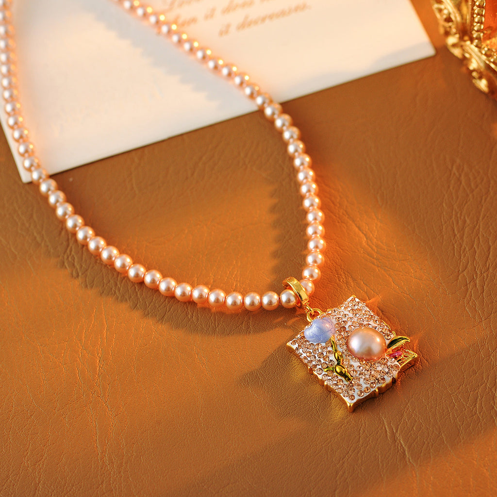 Monet Garden Baroque Pearl Necklace Oil Painting Style Flower French Light Luxury Vintage Jewelry