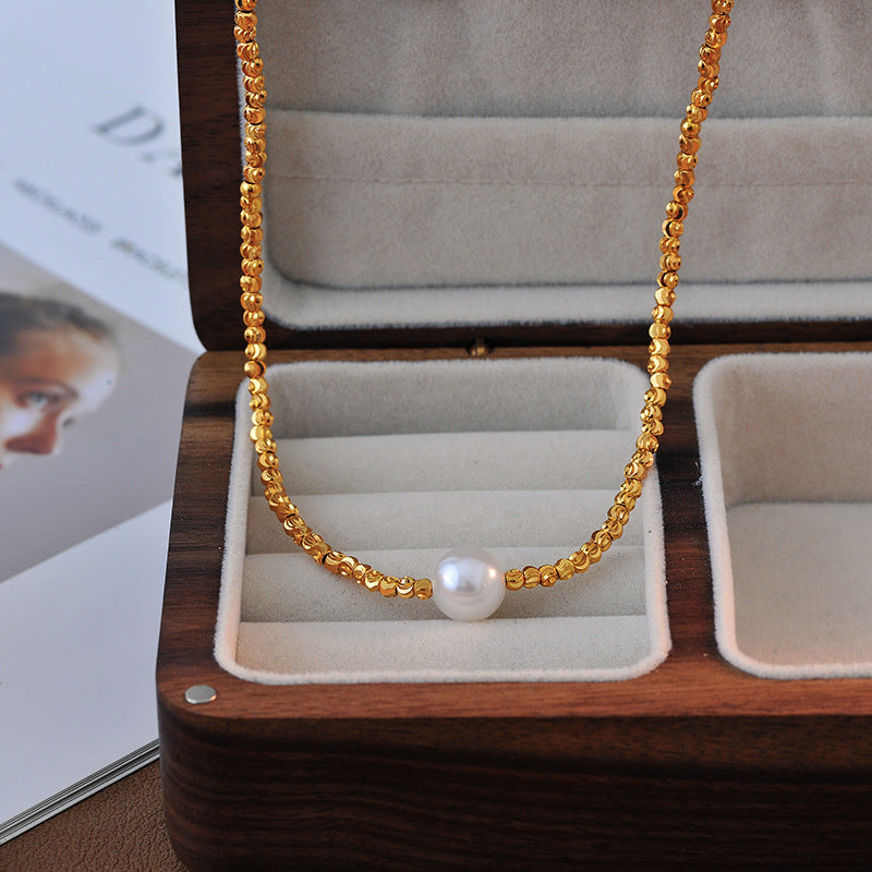 High Version Shiny Cut Flower Beaded Pearl Necklace for Women Versatile High-end Elegant Collarbone Chain Niche Light Luxury Necklace