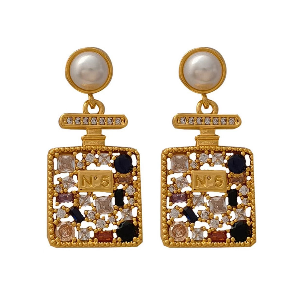 Korean Style Light Luxury Colorful Zircon No. 5 Square Earrings Necklace Versatile High-End Fashion Necklace Pendant