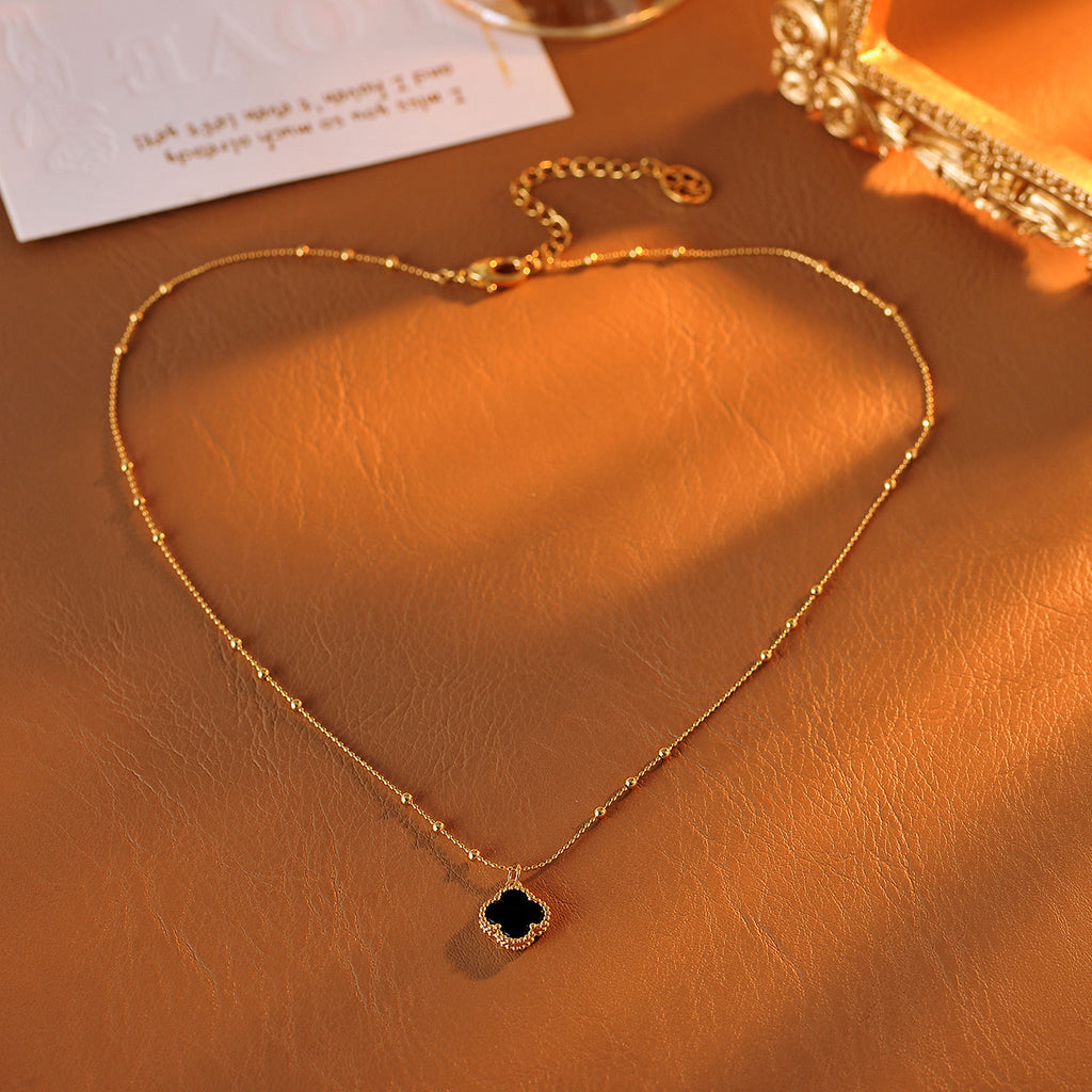 Small Four-Leaf Clover Necklace New Chinese Style Dark Four-Leaf Clover Light Luxury High-End Necklace Niche Design