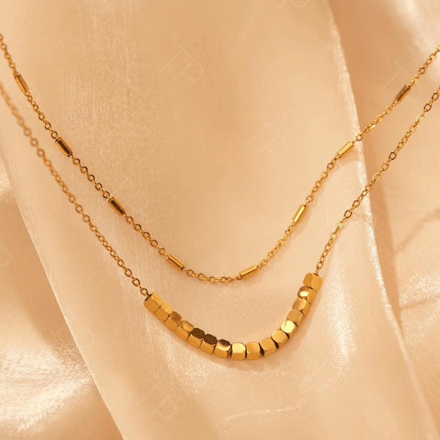 Minimalist Double-Layer Beaded Necklace for Women, Fashionable and Elegant, Exquisite Layered Jewelry, Autumn and Winter Sweater Chain
