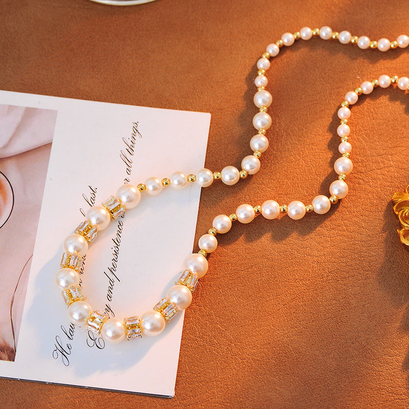 French Style Round Gradient Pearl Necklace Collarbone Chain Light Luxury Niche Elegant Versatile Starry Sky Choker