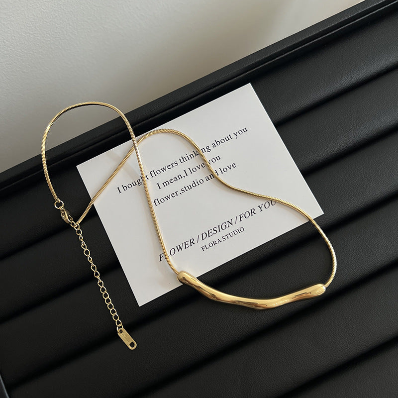 Titanium Steel Irregular Pleated Necklace for Women Spring Summer Niche Design Clavicle Chain Ins Minimalist Style Clavicle Chain Choker