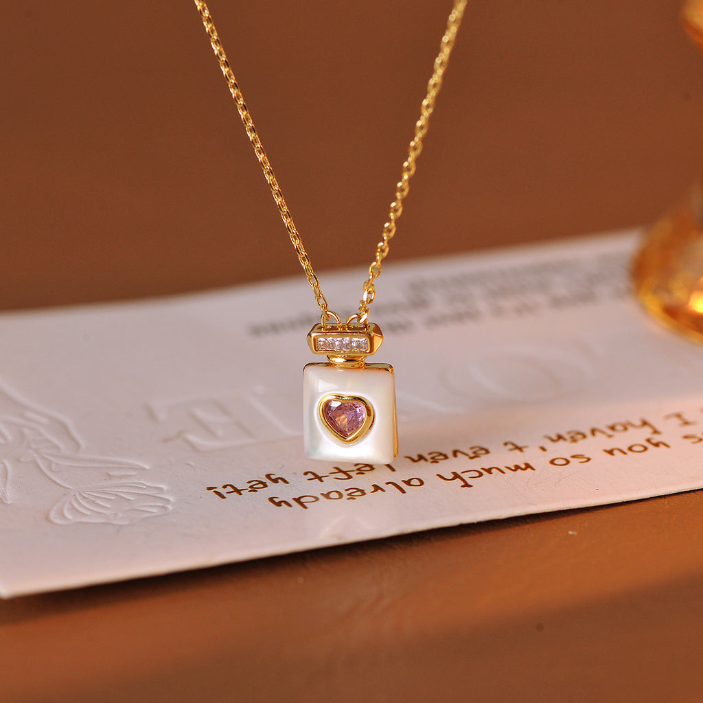 Perfume Bottle Necklace Mother-of-Pearl Zircon Elegant Necklace Sweet Fashion Light Luxury Simple Jewelry