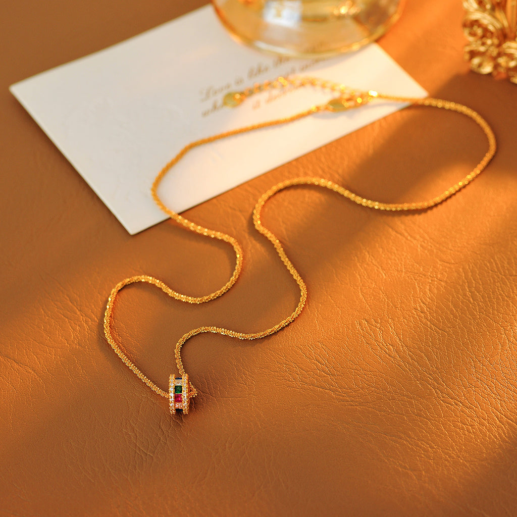 Slim Waist Colorful Cylinder Inlaid Zircon Necklace Simple Elegant Versatile Gold Flake Snowflake Choker