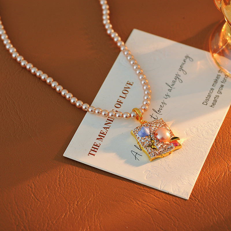 Baroque Pearl Pendant Necklace for Women New Chinese Style Clay Tulip Flower New Trendy Light Luxury Niche Collarbone Chain