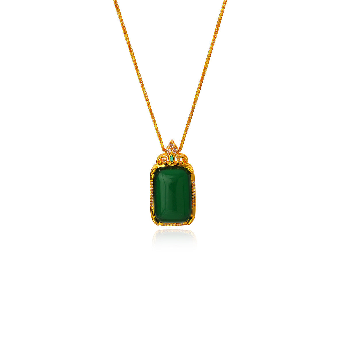 Emerald Necklace Original High-End New Chinese Style Square Pendant Necklace Design Sense Light Luxury Temperament