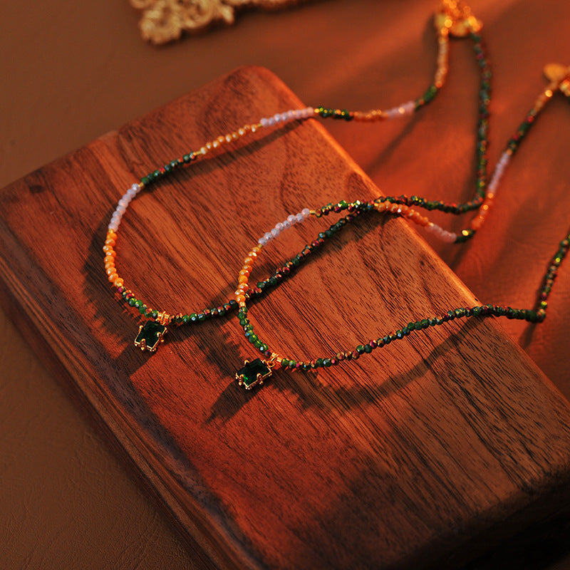 New Simple Colorful Zircon Handmade Beaded Necklace for Women Versatile Elegant Shiny Rainbow Collarbone Chain