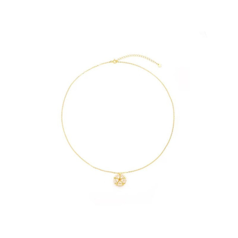 S925 Sterling Silver Four-Leaf Clover Peach Blossom Magnetic Necklace for Women, Two-Way Wear, Summer Forest Style, High-End Clavicle Chain