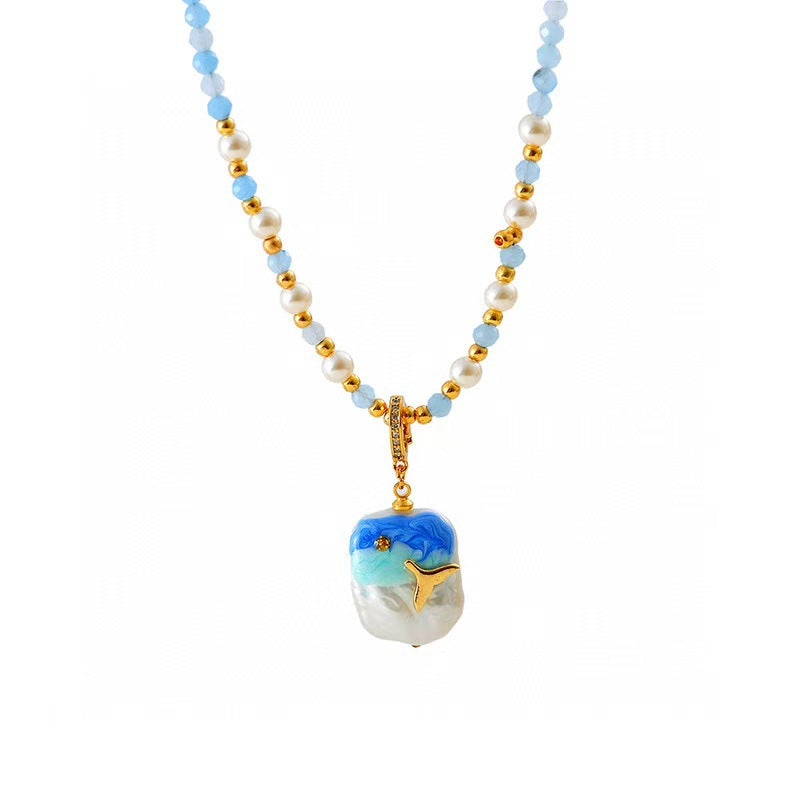 [Whale Coast] Ocean Oil Painting Style Baroque Pearl Earrings Elegant High-end Feel Fish Tail Classic Stud Earrings