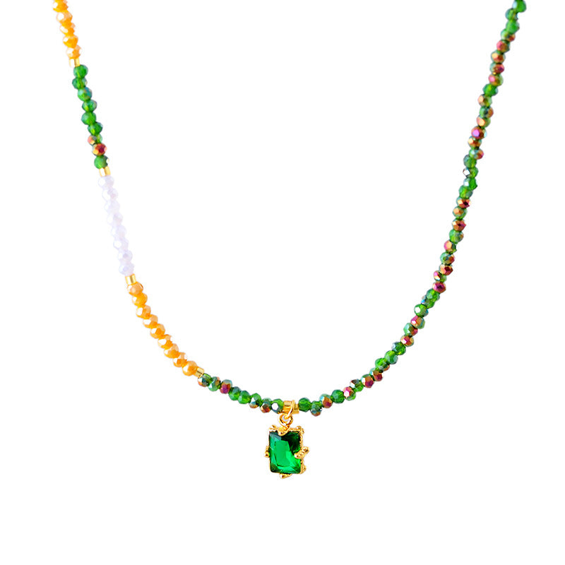 New Simple Colorful Zircon Handmade Beaded Necklace for Women Versatile Elegant Shiny Rainbow Collarbone Chain
