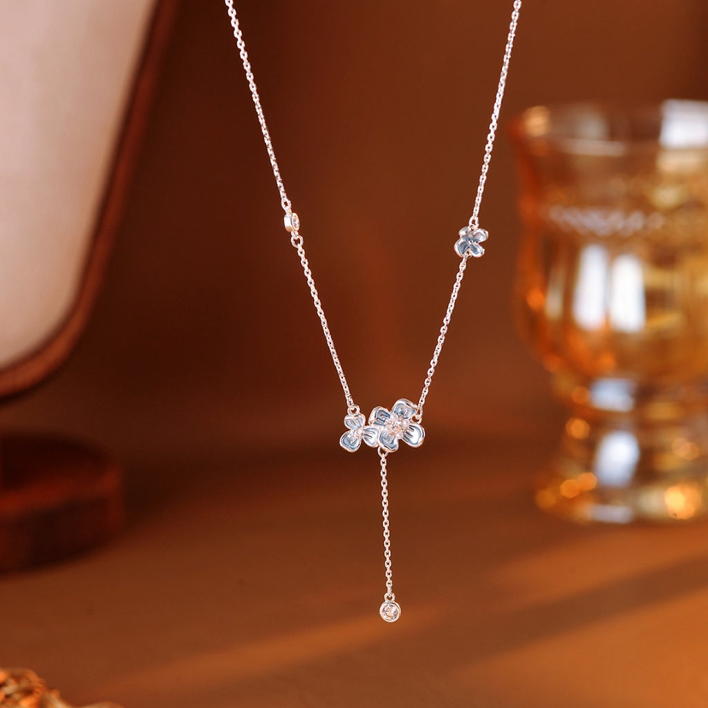 Real Gold Plated Flower Necklace Earrings Bracelet Jasmine Flower High-end Light Luxury Niche Necklace Jewelry