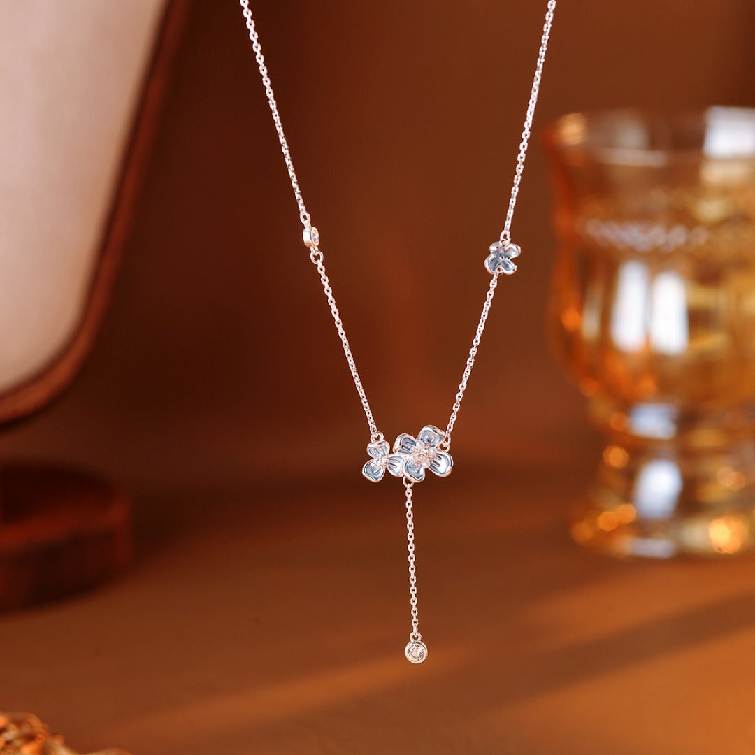 Real Gold Plated Flower Necklace Earrings Bracelet Jasmine Flower High-end Light Luxury Niche Necklace Jewelry