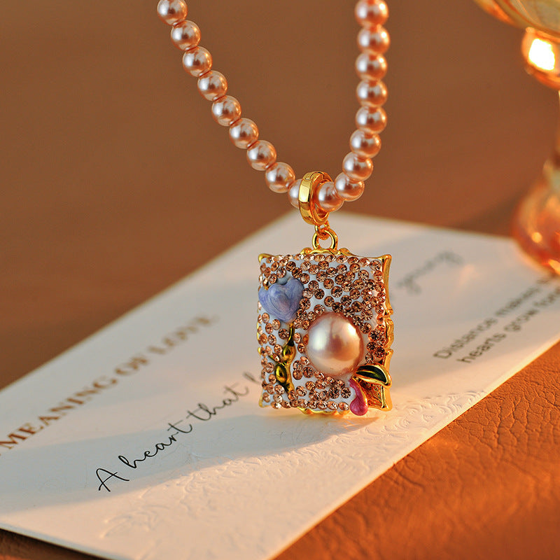 Baroque Pearl Pendant Necklace for Women New Chinese Style Clay Tulip Flower New Trendy Light Luxury Niche Collarbone Chain