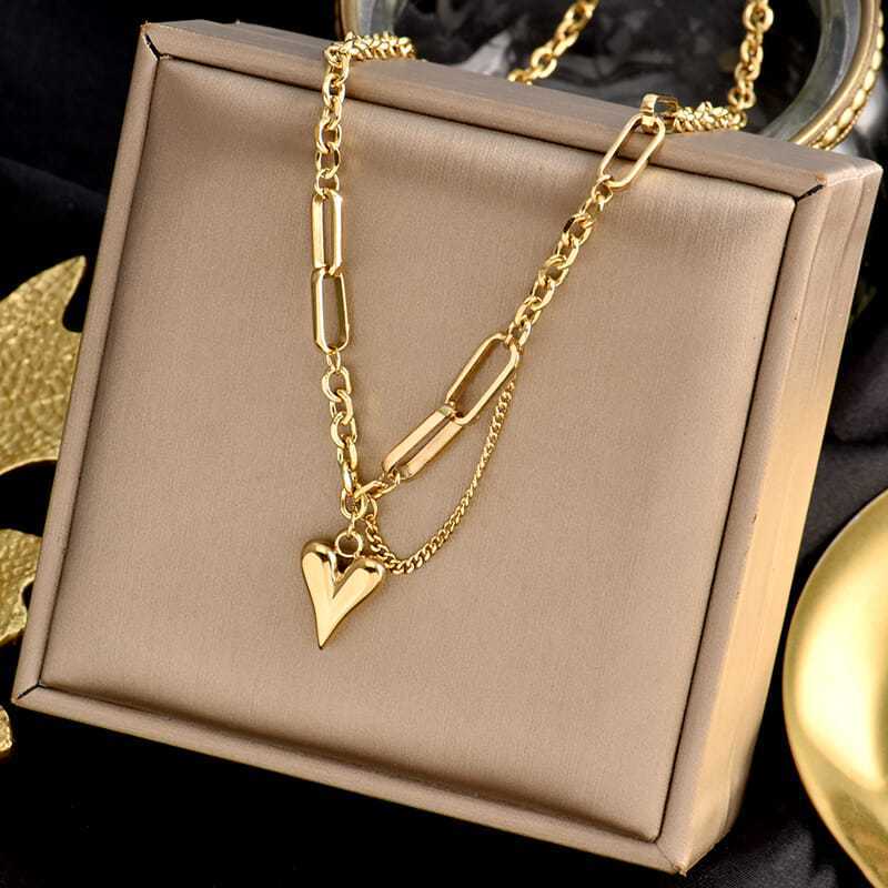 European and American Heart Personality Necklace for Women, Vintage Hip-Hop, Non-Fading, Fashionable Niche, Ins Trend, Fashionable Temperament Collarbone Chain