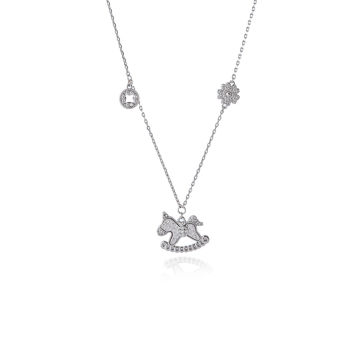 Wooden Horse Necklace Sparkling Ice Fragment Wooden Horse Pendant Necklace New High-end Light Luxury Choker