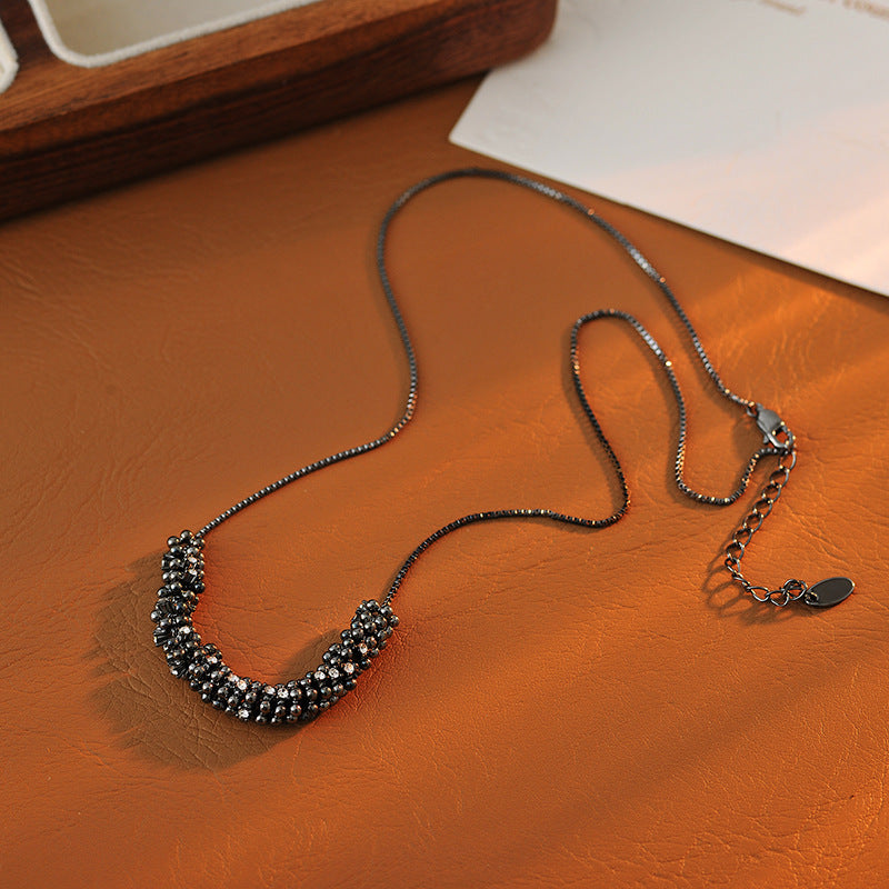 European and American Micro Pave Zircon Round Bead Necklace for Women, Niche Style, Elegant Beaded Collarbone Chain, Light Luxury, Personalized, High-end Necklace