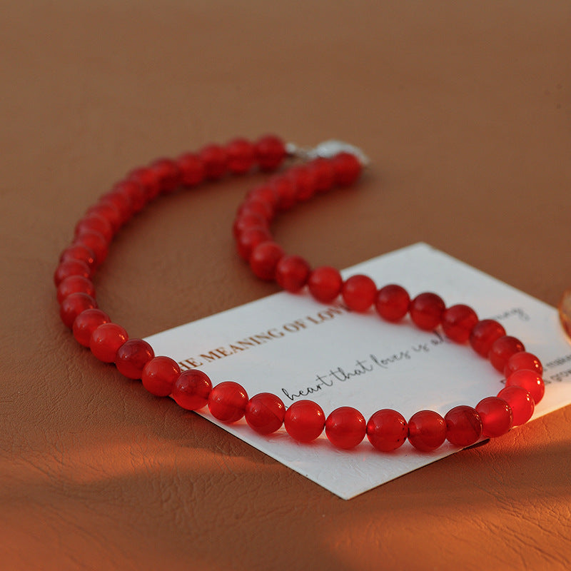 New Chinese Style Natural Red Agate Beaded Necklace Accessories for Women, New Hot-Selling High-End Collarbone Choker