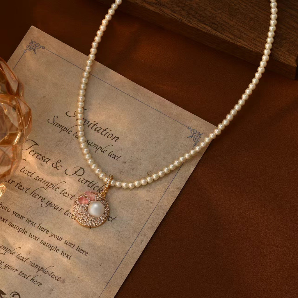 Natural Baroque Bead Pendant Fairy Pink Stone Versatile Sweet Style Necklace for Women Elegant Collarbone Chain