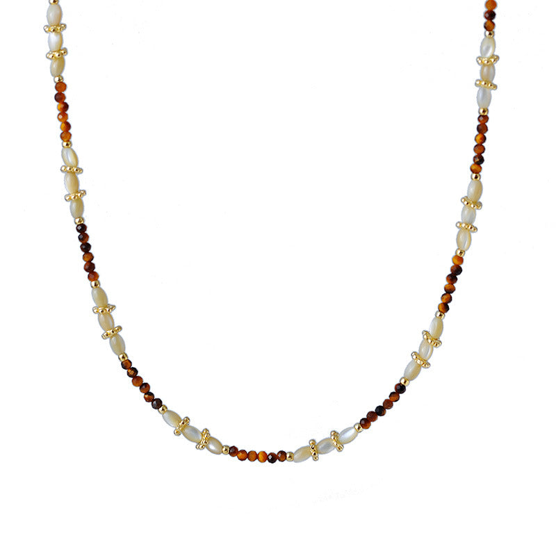 Milad Style Natural Stone Beaded Compass Pendant Layered Necklace for Women, Light Luxury Retro Versatile Choker Collarbone Chain