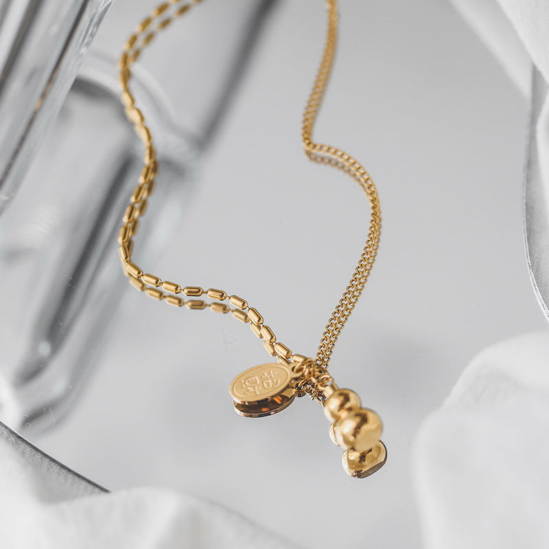 Summer New High-End Niche Light Luxury 18K Gold Plated Peace Gourd Necklace for Women Collarbone Chain Neck Chain Vintage Non-Fading