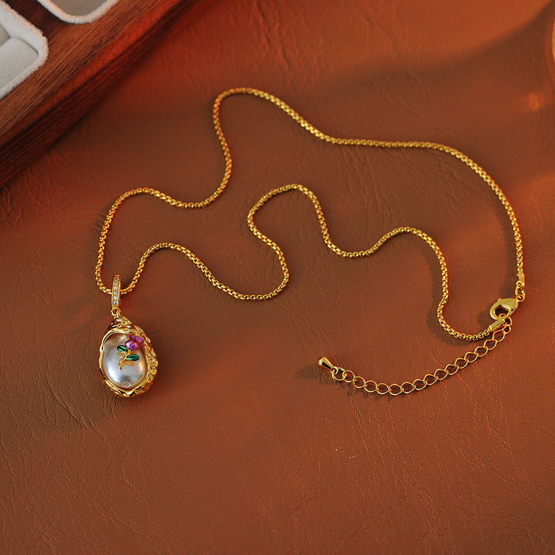 Natural Pearl Earrings Necklace Ring New Year Hot-Selling High-End Gold Niche Elegant High-End