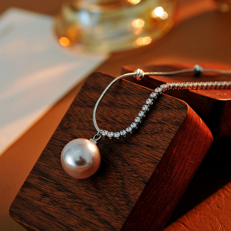 Elegant High-End Korean Dongdaemun Zircon Necklace Pearl Necklace Summer Versatile Elegant Personality Fashion Collarbone Chain