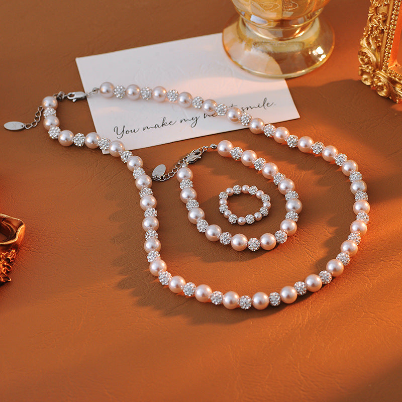 Fashionable Design Sense Girl Pearl Bracelet Female Niche Temperament Exquisite Sparkling Bracelet Necklace Jewelry Set Planet