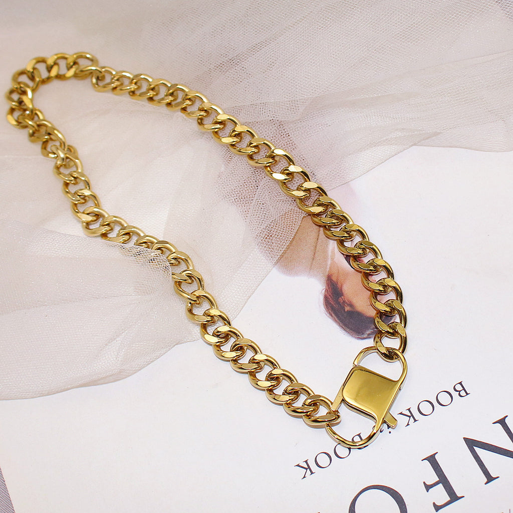 European and American INS Trend Minimalist Niche Simple Retro Personality Thick Chain Necklace for Women Gold Hip Hop Collarbone Choker