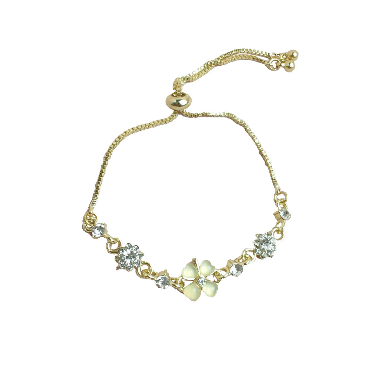 Korean Style Simple Lucky Clover Bracelet for Women, Light Luxury Jewelry with a Sense of Sophistication, Summer Niche Crystal Flower Bracelet
