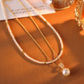 A Two-Way Necklace with Real Gold Plating and Double Layer Pearls, Elegant and Versatile Collarbone Chain
