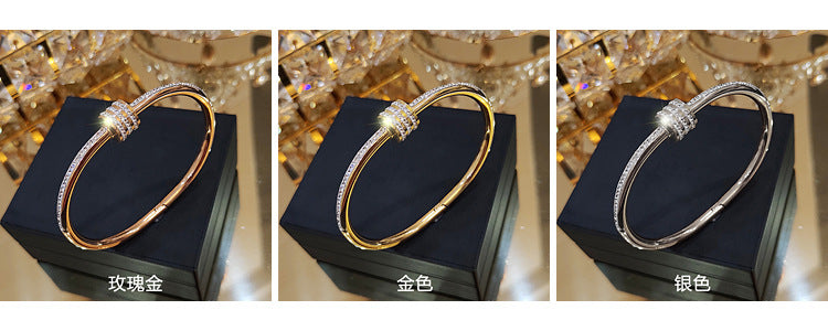 Titanium Steel Non-Fading Rose Gold Bracelet for Women, Ins Trend Niche Design Bracelet with Rhinestones, Small Waist Internet Celebrity Jewelry