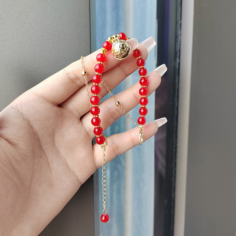 New Chinese Style Red Agate Double Layer Bell Bracelet for Women, Unique Design, Best Friend Layered Bracelet