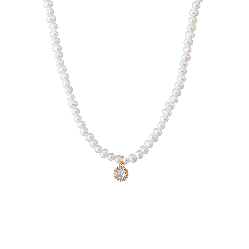 Chenghuanji Yang Zi Same Style Shijia Xiaomi Bead Inlaid Diamond Round Pendant Pearl Necklace Collarbone Chain for Women