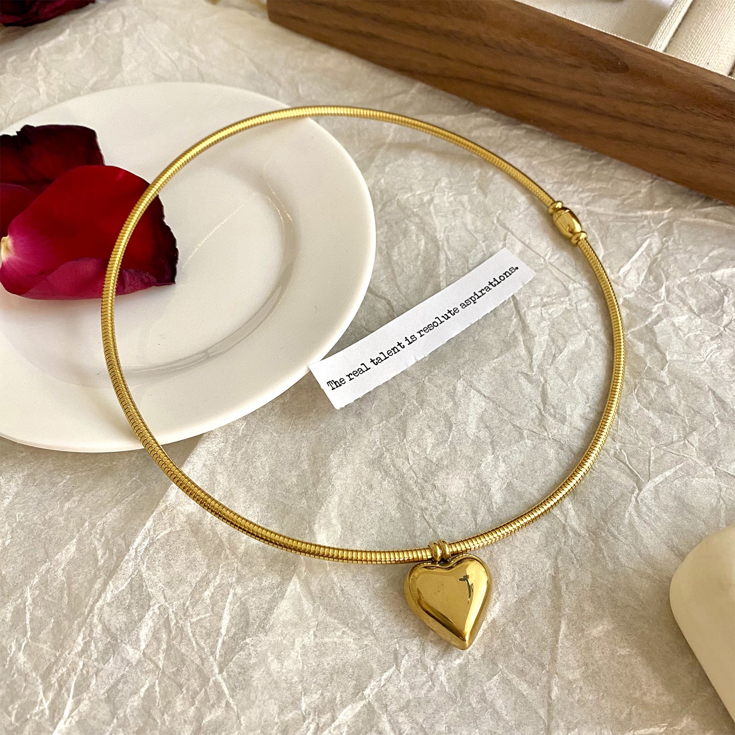 New Ins Style Titanium Steel Heart Pendant Choker Necklace for Women Simple Versatile High-end Neck Ring Jewelry