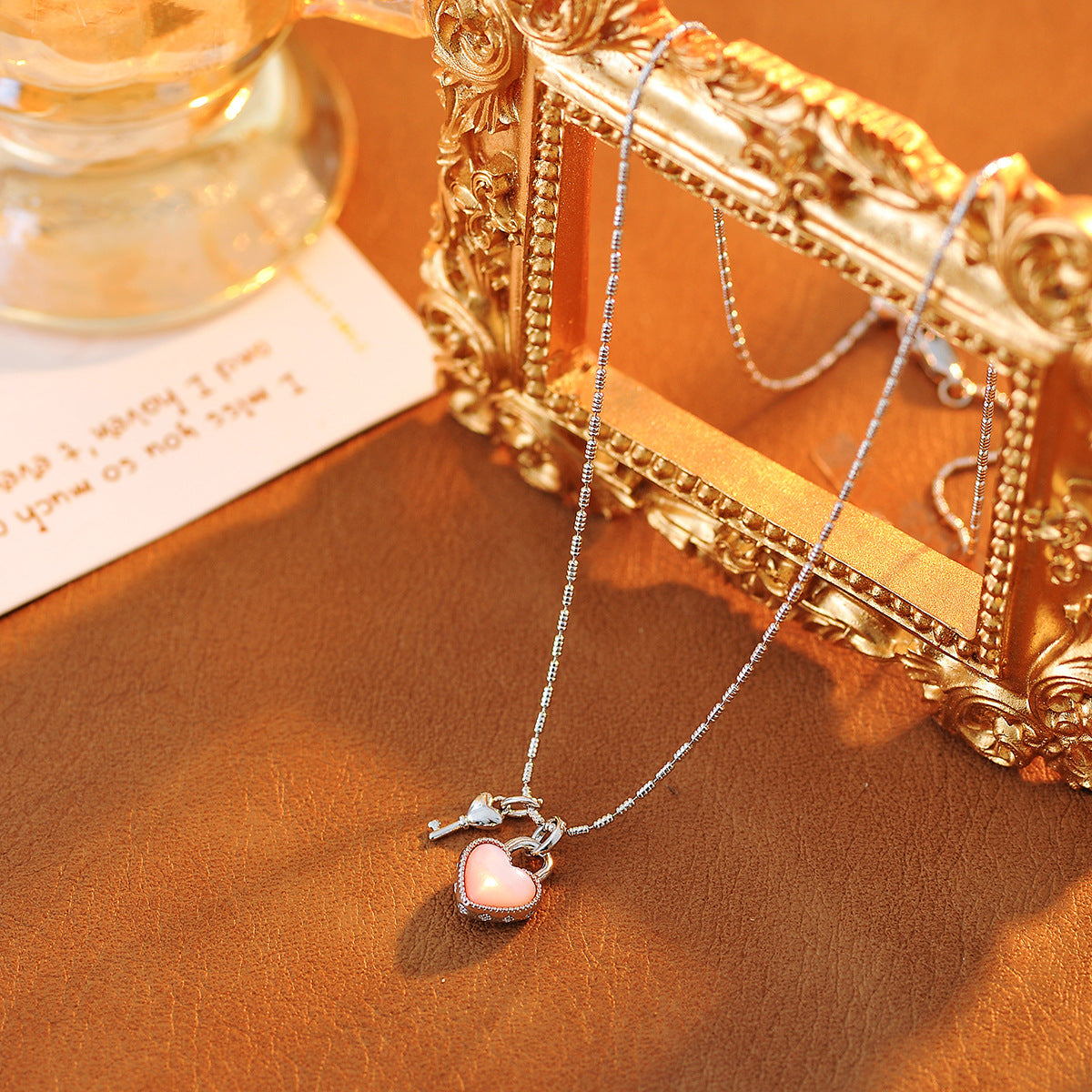 Simple Versatile Natural Mother-of-Pearl Heart Key Lock Necklace for Women Clavicle Chain Light Luxury Niche Design Trend