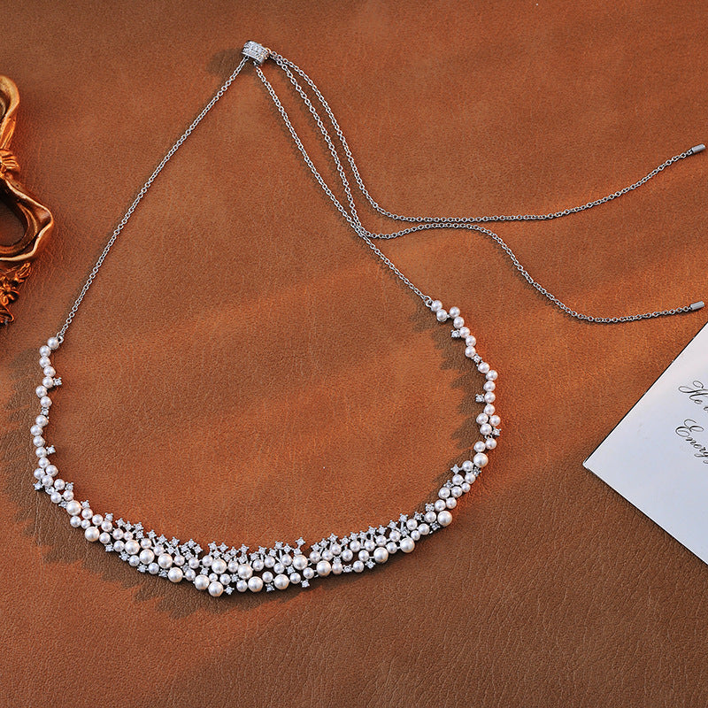 European and American Version Pearl Necklace for Women, Floral Pearl Collarbone Chain, Adjustable Elegant Necklace Gift for Girlfriend