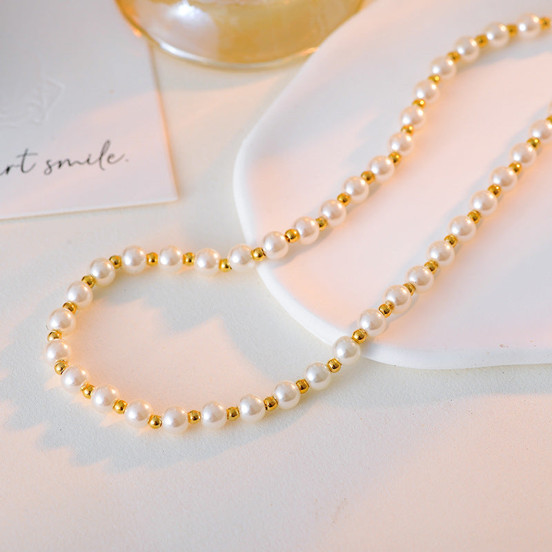 New European and American Style Pearl Necklace Light Luxury High-end Feel Elegant Wheat Ear Cute Shijia Pearl Necklace Collarbone Chain