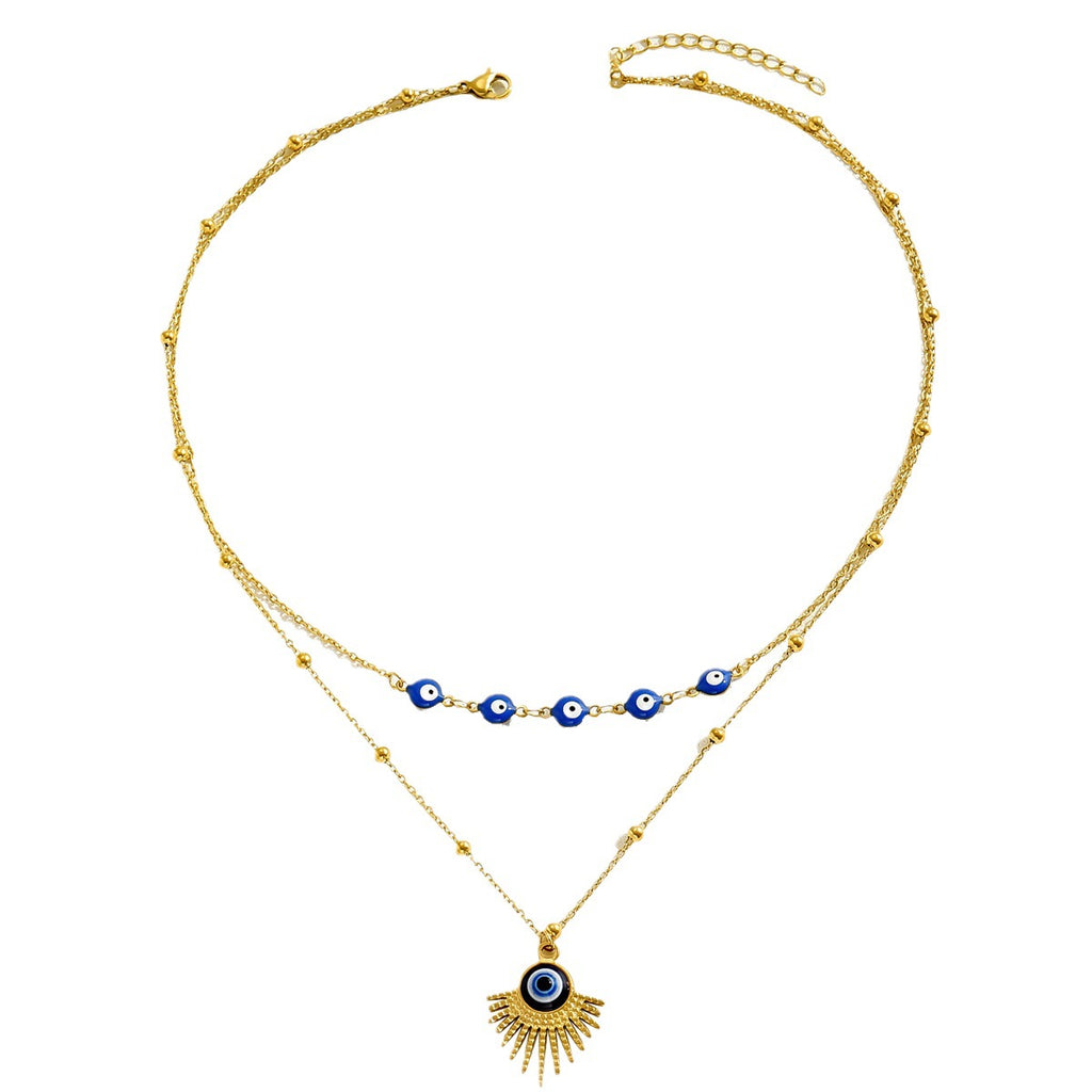 European and American Simple Fashion Commuter Style Earrings and Necklace Set Devil's Eye Niche Design Long Clavicle Chain Earrings