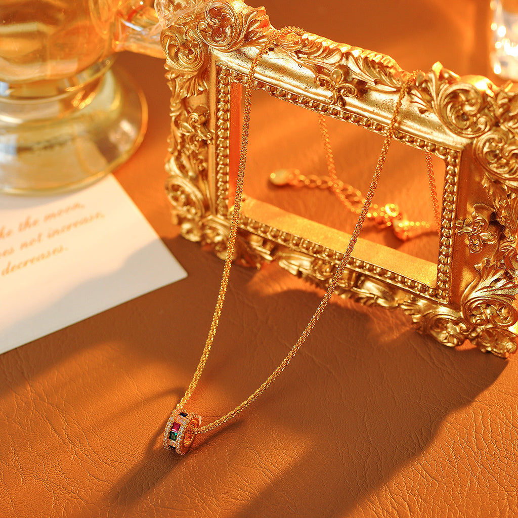 Slim Waist Colorful Cylinder Inlaid Zircon Necklace Simple Elegant Versatile Gold Flake Snowflake Choker