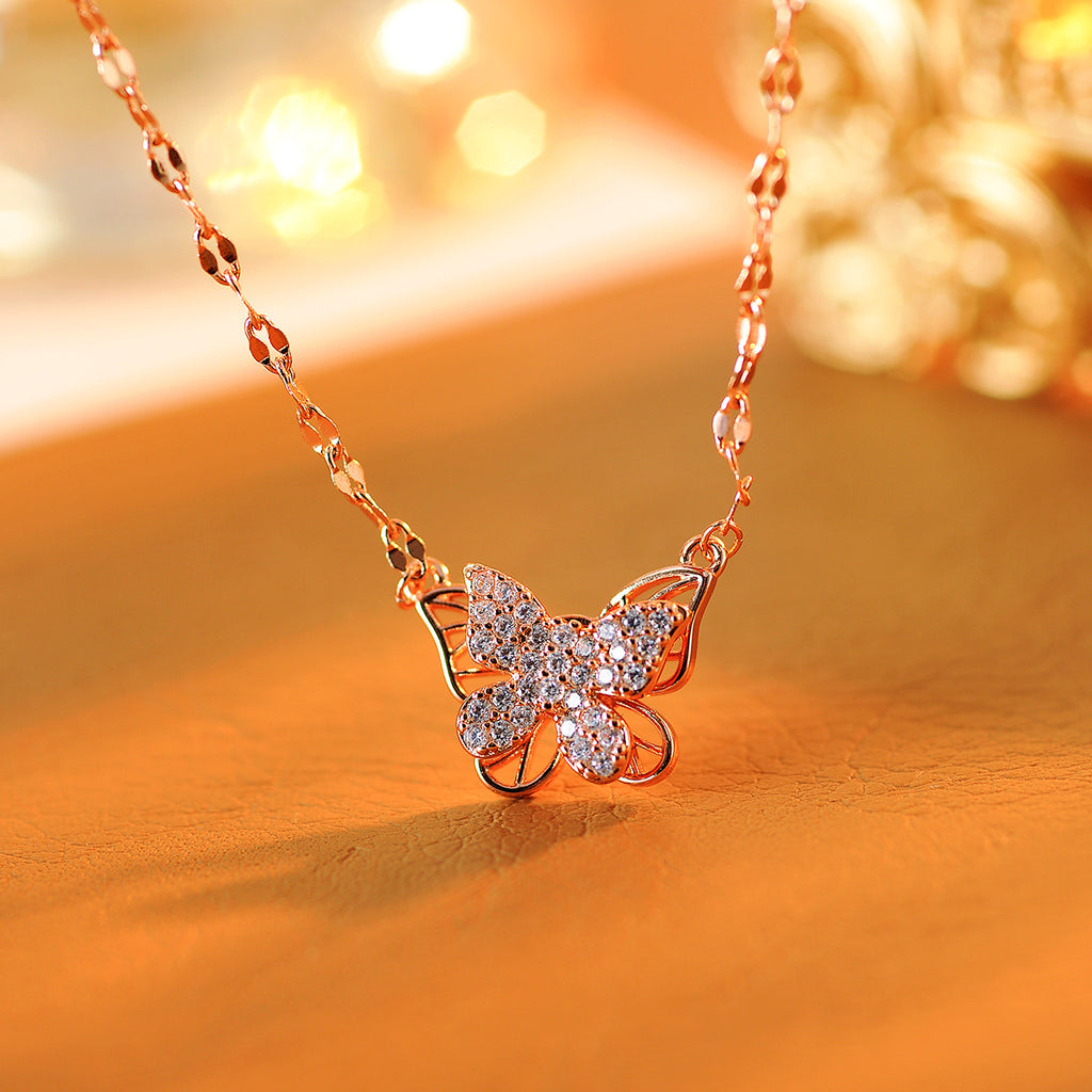 Rotatable Necklace Butterfly Sweater Chain Women's Elegant Fashion Jewelry Collarbone Chain High-end Pendant