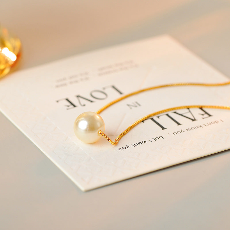 New Gentle White Shell Pearl Necklace Perfect Round Commuting Versatile Chic Style Simple White Light Collarbone Chain