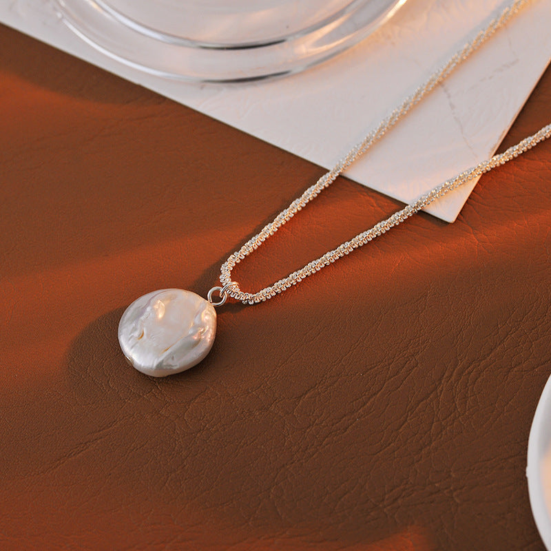 Sparkling Necklace for Women, Shiny Plain Chain, Natural Baroque Pearl Collarbone Chain, Korean Version, Niche Light Luxury Necklace